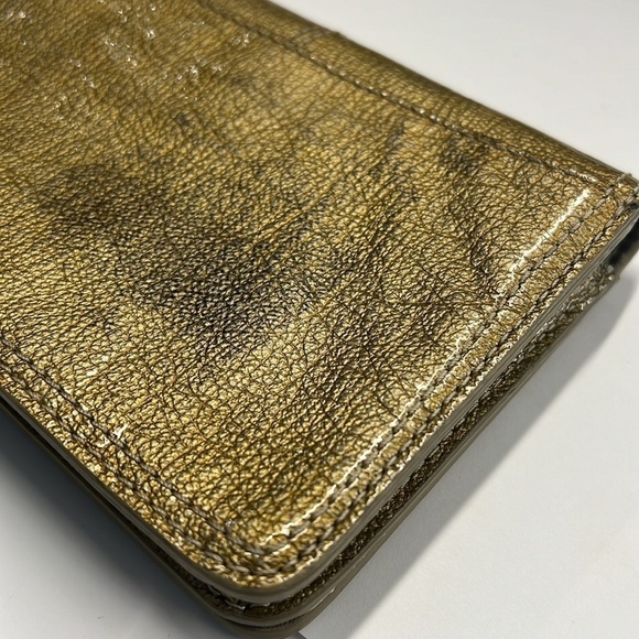 Coach Large Gold Patent Leather Clutch Wristlet Wallet Purse - Picture 4 of 13